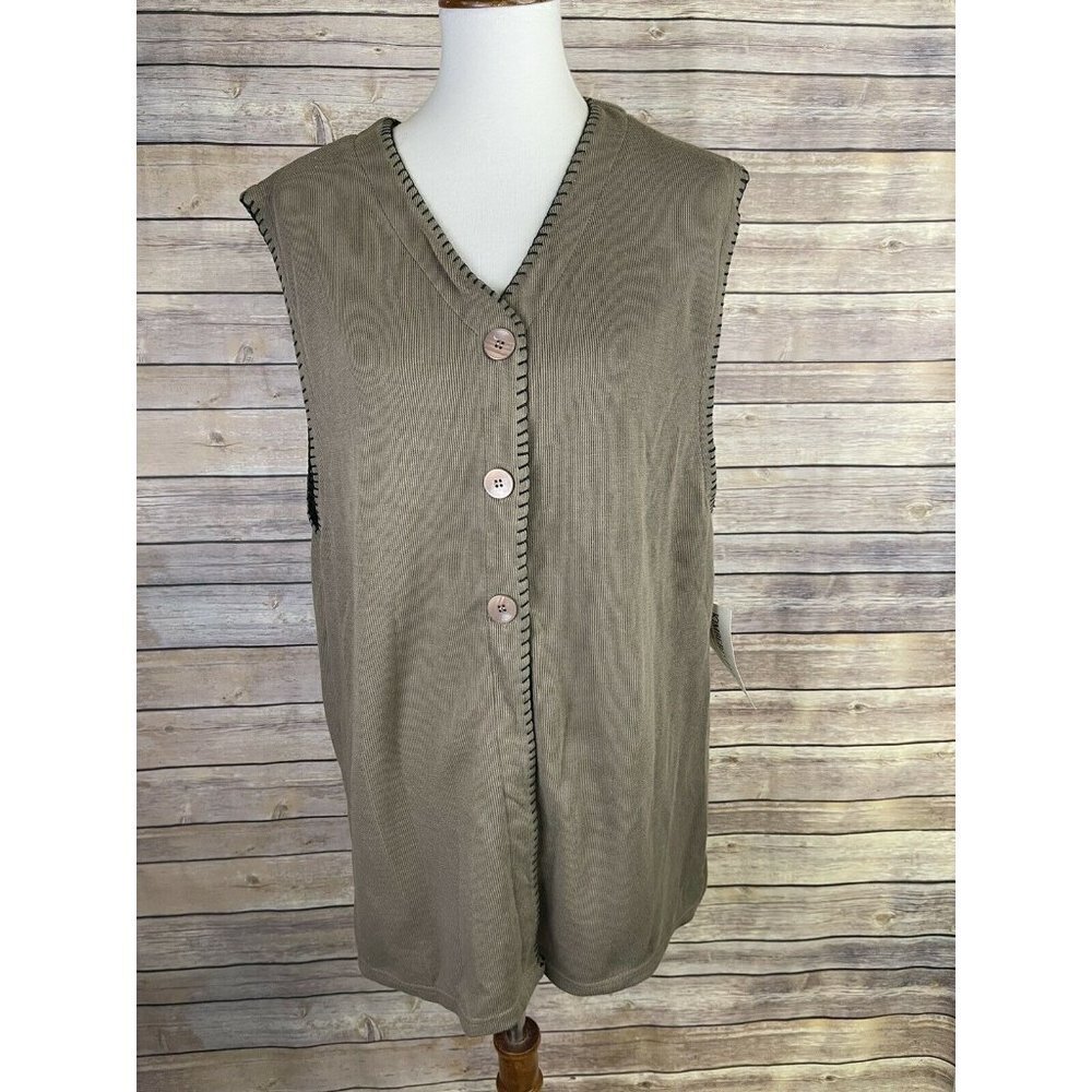 Kimberly Hunter Large NWT Vest Button Front Vintage NOS Long Duster Style Ribbed